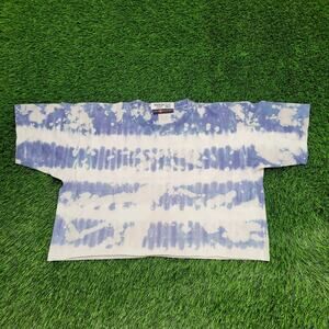 Vintage 80s Oversized Crop Shirt Women Medium 24x18 Bleached Blue